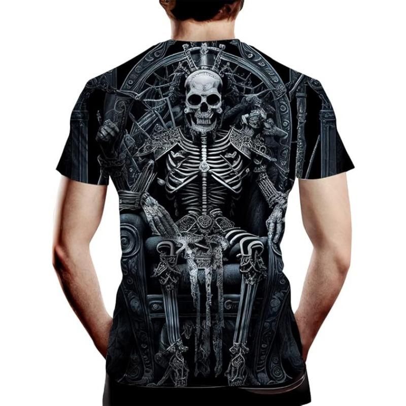 Męski Letni T-shirt 3D Modny Casualowy Luźny Wzór Nadruk Czaszki Okrągły Dekolt Krótki Rękaw T-shirt Top 6XL