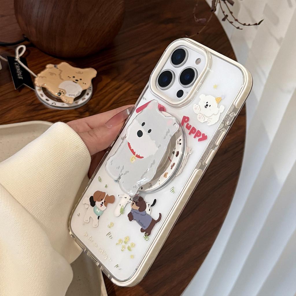 Cartoon Magnetic Suction Bracket 15Promax Cute Puppy IPhone 16 Mobile Phone Case 14 Suitable for 13 Anti Fall 12 Soft Cover