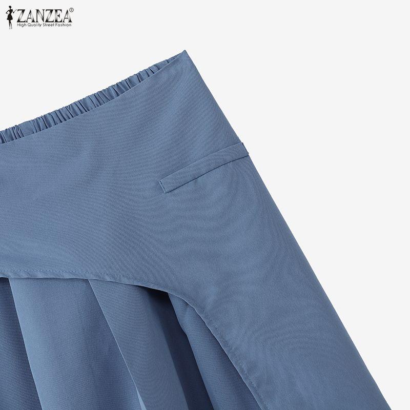 ZANZEA Dames Casual Elastische Taille Effen Kleur Losse Lange Rokken