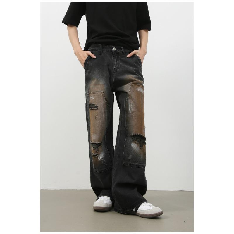 Street Retro Lumberjack Jeans Men's High Street Broken Hole Loose Straight Pants Straight Loose Jeans for Men Fashionable and Comfortable Pants