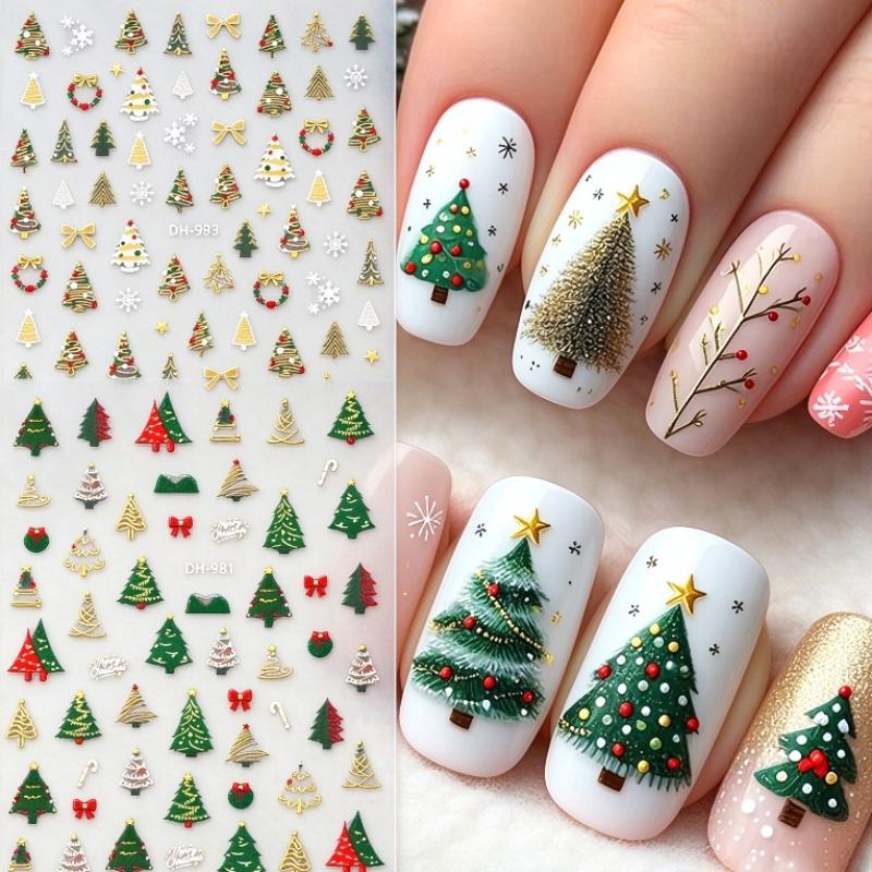 1 Sheet Christmas Nail Stickers Red White Snowflake Santa Elk Bow Self Adhesive Nail Art Decals For Holiday Manicure Decor