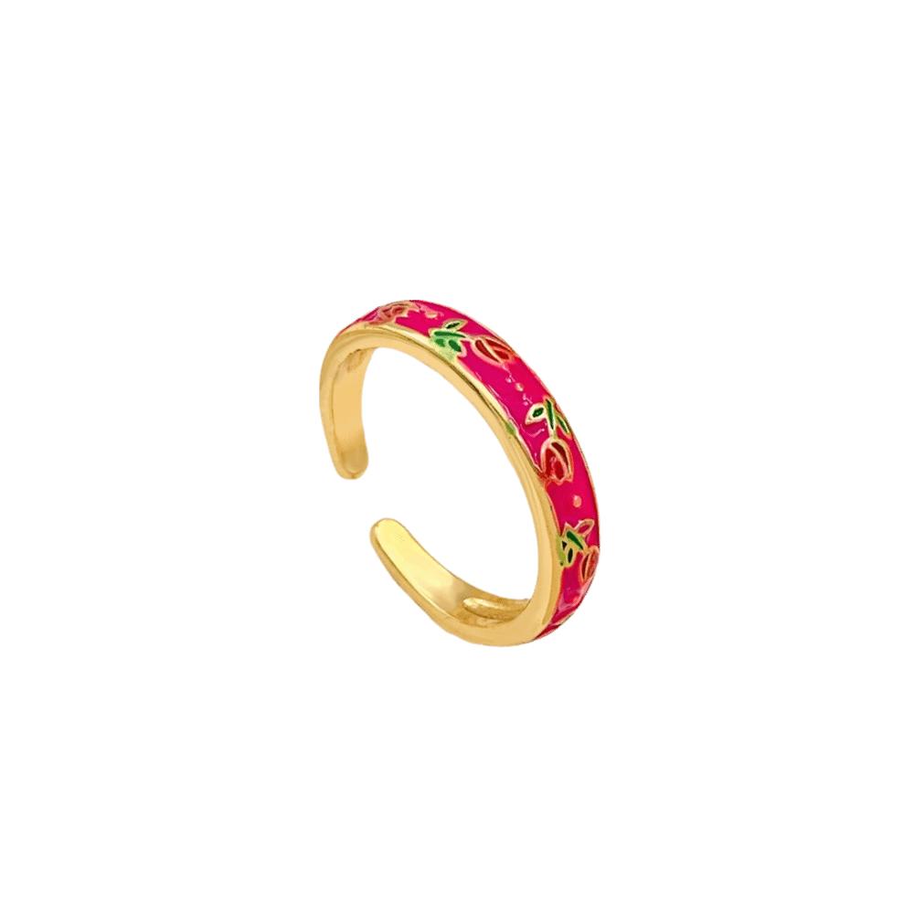 

Flower Enamel Open Ring Colorful Adjustable Tulip Ring Bohemian Vintage Geometric Ring Women