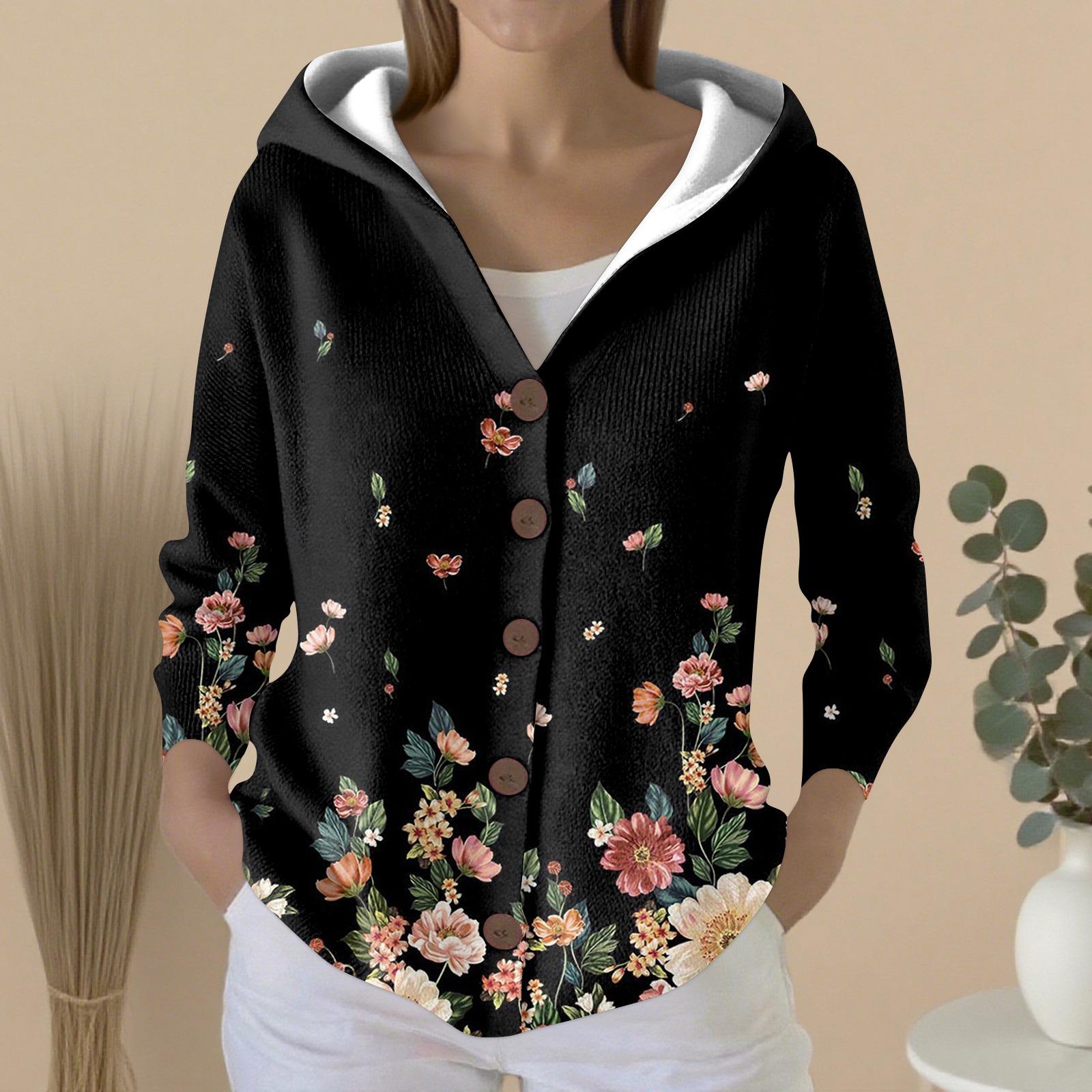 

Женский модный повседневный свитер на пуговицах с принтом, кардиган, куртка с капюшоном XL