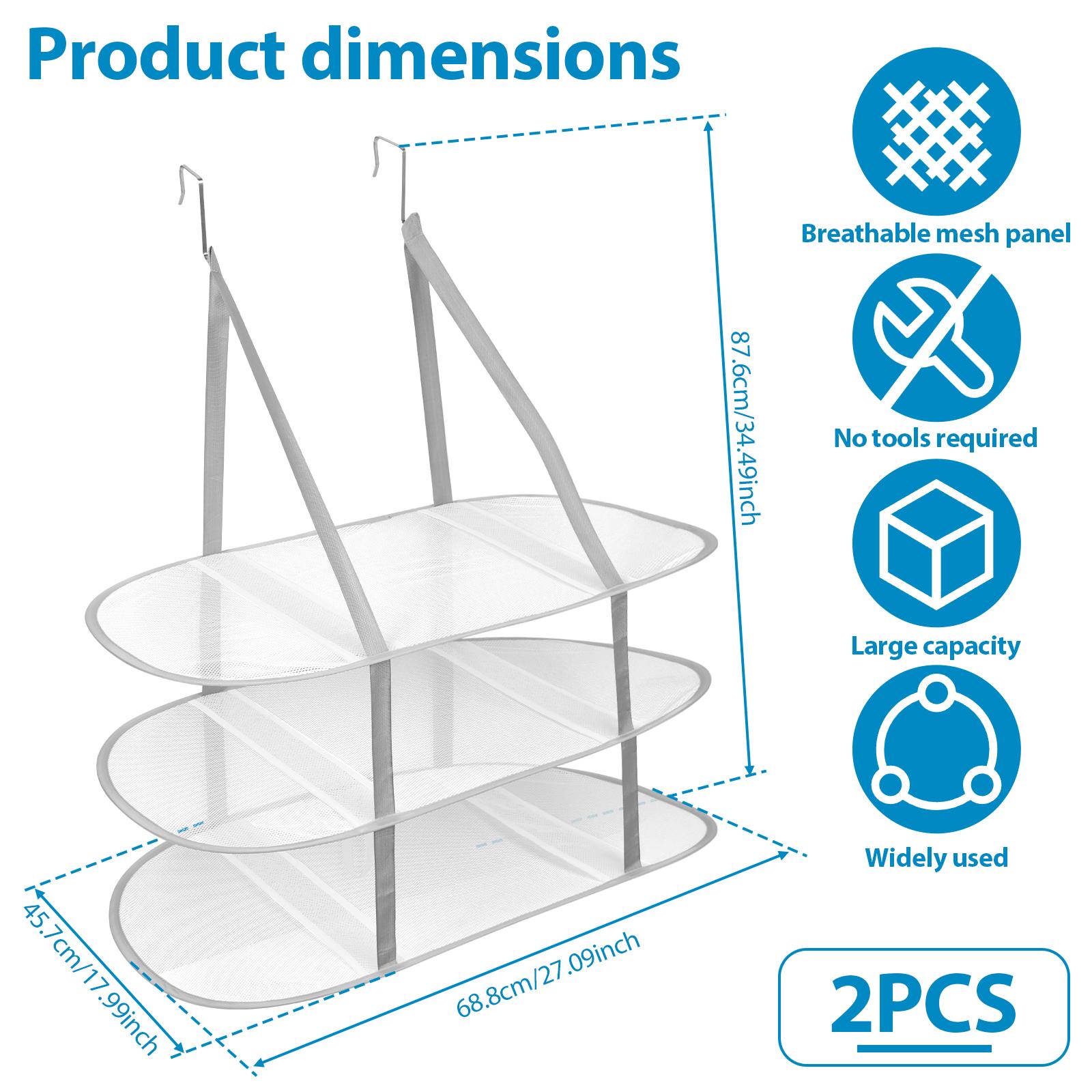 2Pcs 3-Tier Foldable Sweater Drying Rack Over The Door Clothes Basket Drying Net Hanging Mesh Laundry Drying Rack for Apartment