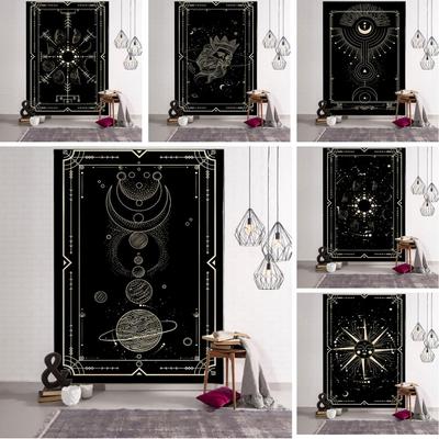 Čarodějnický tarot gobelín Nástěnný závěs Černá khaki Slunce Měsíc Hvězdný vesmír Geometrický vzor Ubytovna Domácí dekorace Závěsy
