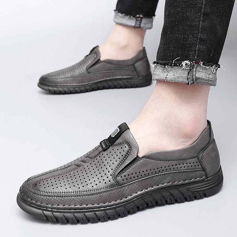 Fashion Summer Perforated Leather Shoes Mens Slip on Shoes lace up sandals Male Comfortable Casual Shoes Male Comfortable Loafers