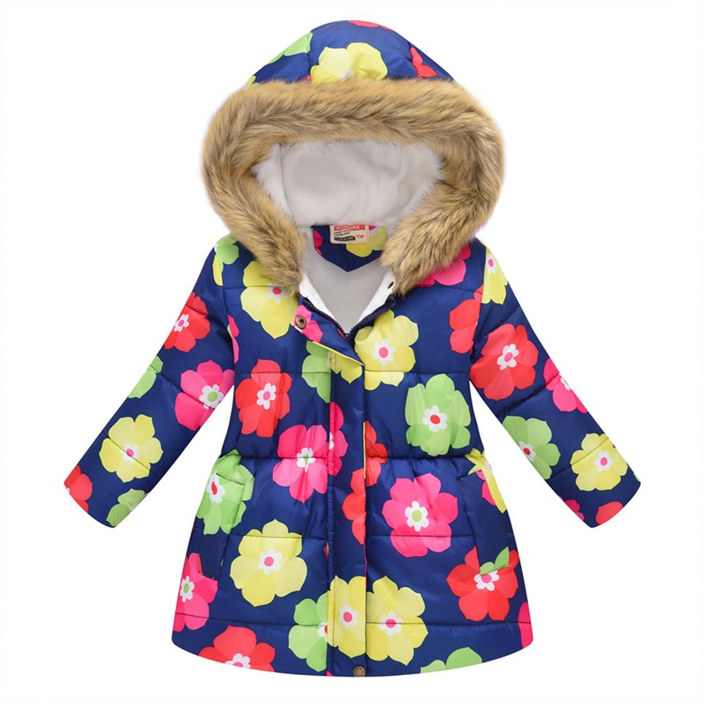 Children's Padded Jacket Boys And Girls Fashion Print Cartoon Big Boy Long Collar Hooded Padded Jacket