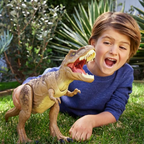 Mattel Jurassic World (LUME JURASSIC) Jucărie Dinozaur Super Battle Attack T-Rex 4 ani ~ Lungime totală: aproximativ. 54,6 cm HXF53