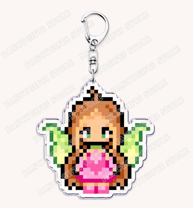 Cute Cartoon Pixel Fairy Keychains for Accessories Bag Stella Musa Tecna Magical Girl Keyrings Jewelry Magic Fairies Fans Gifts