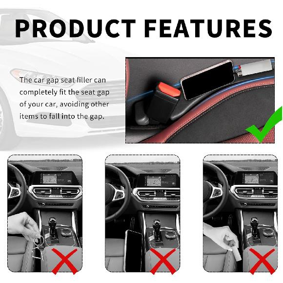 New Car Seat Gap Filler 2 Pack,Flexible Seat Gap Filler Strip To Avoid Dropping Items,Universal In Between Car Seats Catcher/Console Catcher For Cars