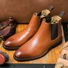 Fashion Men's Boots Genuine Leather Flat Bottom Brown Ankle Boots High Quality Chelsea Pointed Boots Women's Retro Casual Boots