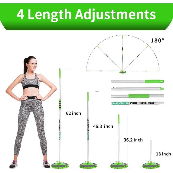 62'' Car Wash Brush With Long Handle Chenille Microfiber Car Wash Mop Mitt Kit Scratch-Free Car Cleaning Brush Care Kits With Replacement Head