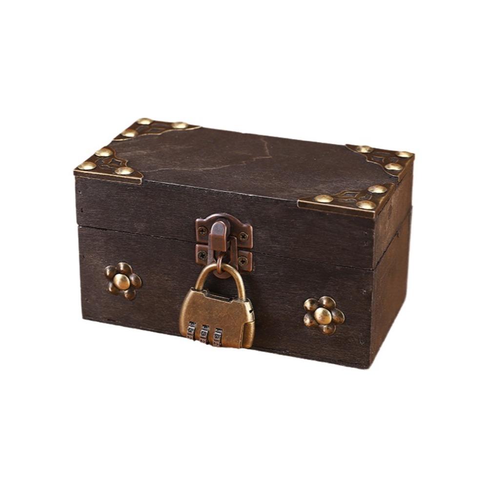 Vintage Jewelry Storage Box with a Lock Retro Style Desktop Organizer Collection Gift Box Home Use