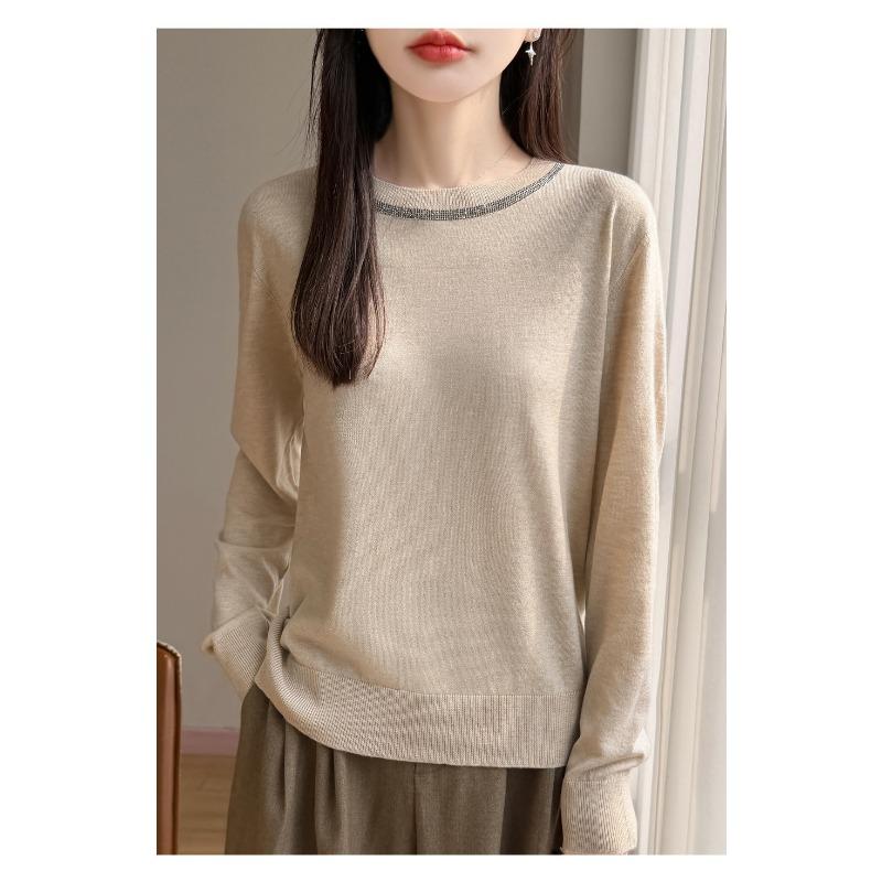 Women S Long Sleeve Crew Neck Knit Sweater Loose Solid Color Pullover Top