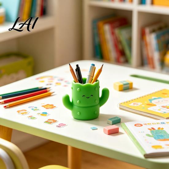 Büro-Schreibtischzubehör Kaktusform Stifthalter 3D-gedruckter niedlicher Bleistiftorganizer Schreibtisch-Kleinteile-Organisator Aufbewahrungsröhre für Make-up-Pinsel