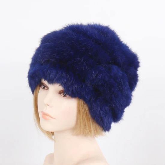 Hot Sale Women Knitted Real Rabbit Fur Hats Ladies Winter Warm Fluffy Genuine Rabbit Fur Caps Outdoor Good Elastic Fur Cap