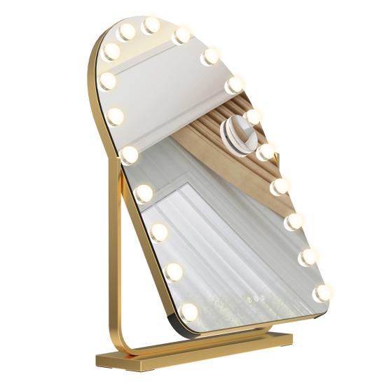 Vanity Mirror with 17 LED Lights, Curved Table Top Makeup Mirror, Rotatable Base Makeup Mirror with 10x Magnifying Glass, Touch