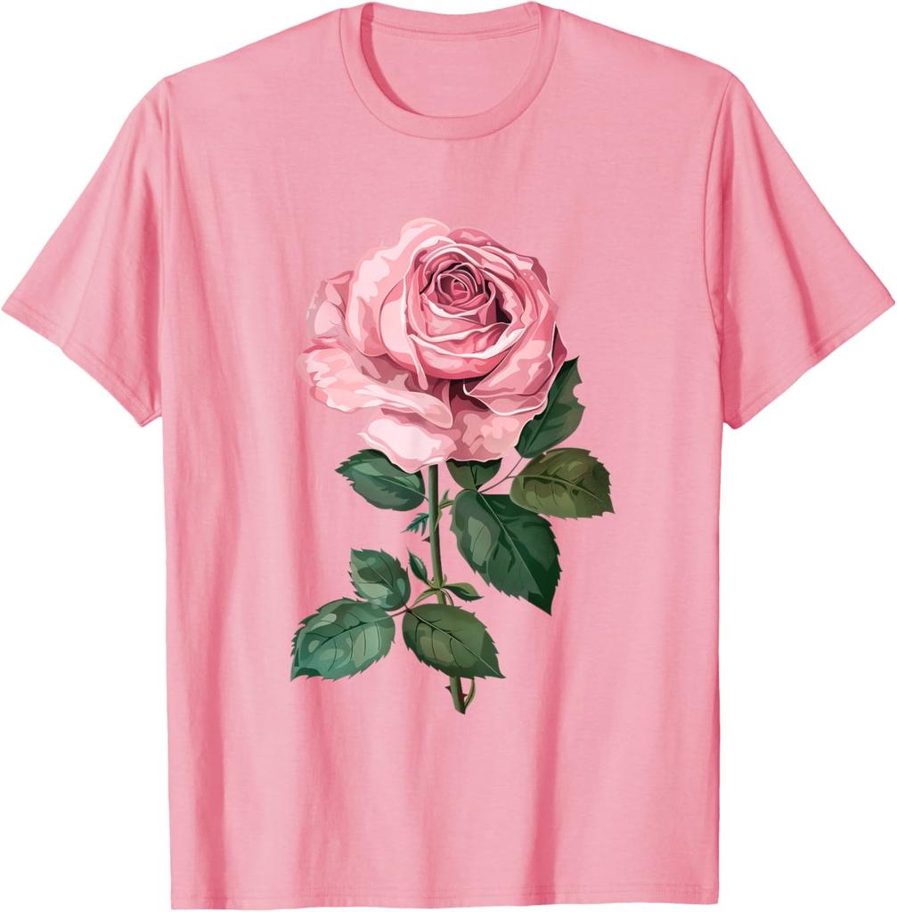Pink Rose Flower Graphic Print Men's Cotton Casual Daily T-Shirt Soft Short Sleeve Tee