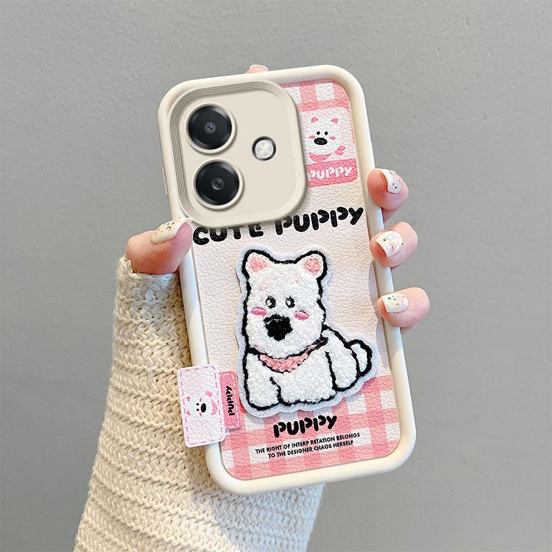 KEYSION Cartoon Cute Plush Embroidery Case for OPPO A5i with Lanyard Silicone Shockproof Phone Back Cover for OPPO A5i