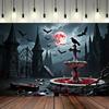 Red Full Moon,Crows,Castle,Bat Elements-Halloween Backdrop Tapestry for Party,Photography Booth,Festive Decor,Wall Decor