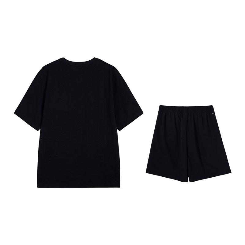 Li-Ning Fashion Logo Breathable Short Sleeve T-Shirt Comfortable Casual Pants Sports Suit Men suit Black W877-1+V236-1