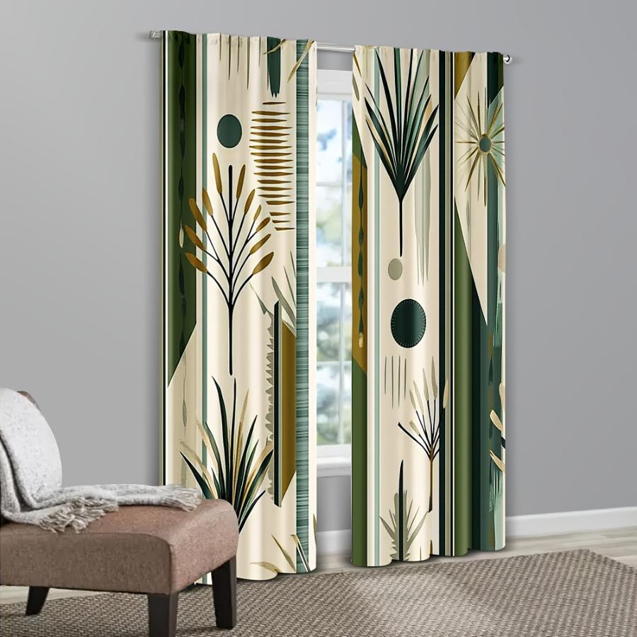 2PCS Digital Printed Curtains, Abstract Round Leaves Pattern, Beautiful Window Drapes for Living Room Bedroom Home Decor