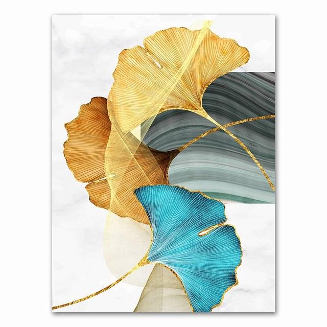 Blue Green Yellow Gold Plant Leaf Abstract Nordic Canvas Print Wall Art Painting Modern Picture Living Room Decoration No Frame
