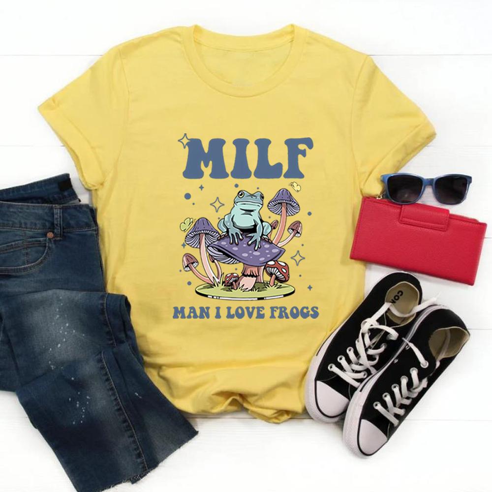 Unisex Retro Frog TShirt Funny Froggy Shirts Frog Lover Shirt MILF Unisex I Love Frogs Graphic Shirt Summer Trendy Casual Tops