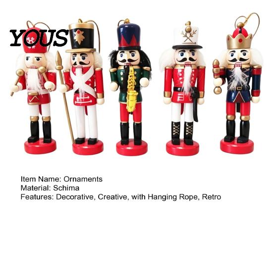 Retro Style Christmas Accents 5Pcs Wooden Nutcracker Ornaments, Handmade Soldier Figurines with Hanging Rope, Collectible Nutcrackers Classic Pendants