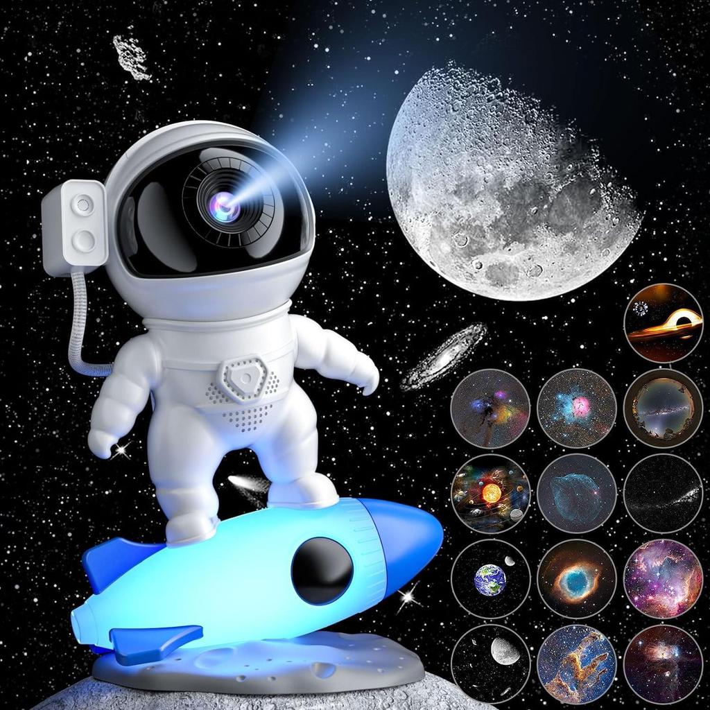 Rocket Astronaut Galaxy Starry Sky Projector: HD Focusing Atmosphere Light for Bedroom