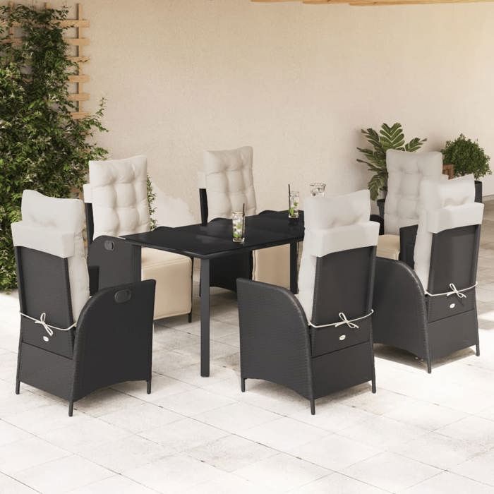 VidaXL Ensemble à Manger de Jardin avec Coussins 7 pcs, Table et Chaises avec Dossier Réglable, Meubles d'Extérieur, 3213389