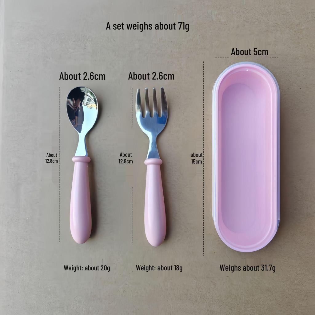 304 Stainless Steel Children's Spoon and Fork Set with Thick Round Handles - Cartoon Design, Cute Dining Tableware for Mother and Baby Gift Set.