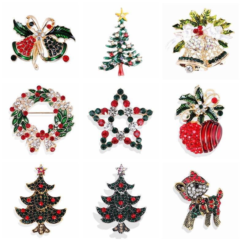 Fashion Christmas Brooch Christmas Tree Shoes Old Man Elk Wreath Snowflake Bell Pin Female