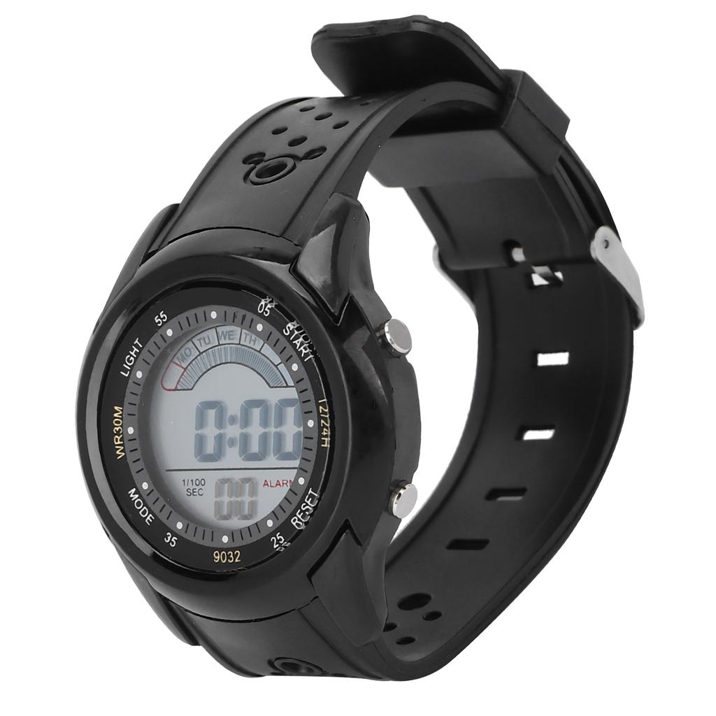 Digital Sports Watch Fashionable Waterproof Stopwatch Alarm Electronic Watch Black