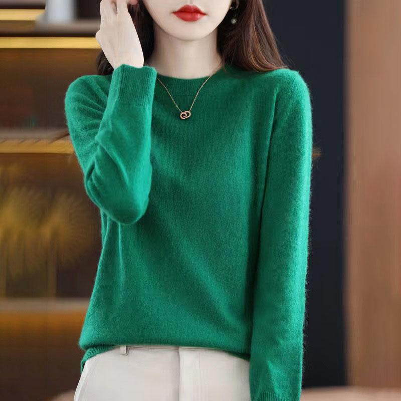 Módní vlněný svetr Elegantní kašmírový pulovr Dámský s kulatým výstřihem Dlouhý rukáv Pletené zboží Základní oblečení Svetr Topy