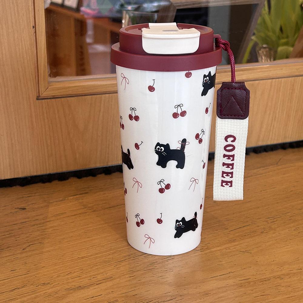 700ml Cute Cherry Cat Water Bottle Plastic Coffee Cup Tumbler Aesthetic With Straw Kawaii Coffee Tea Juice Cup Girl Women Gift 700ml красный