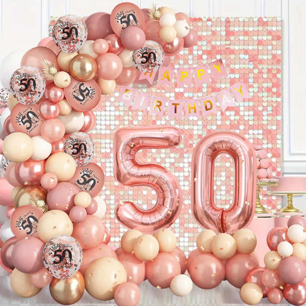 Rose Gold Birthday Party Balloon Garland Arch Kit with Birthday Banner 18 30 40 50 Birthday Party  Decoration Birthday Balloon