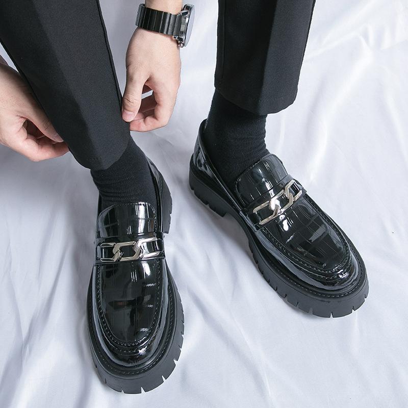 Leather Shoes Men's 2025 Summer Youth British Style Platform Big Head Tooling Loafers Casual Groom Wedding Shoes