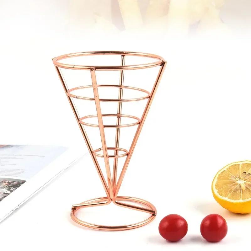 Stainless Steel French Fries Stand Snacks Display Rack Pizza Cone Holder Rack Fries Baskets Sauce Salad Dipping Cup Kitchen Tool