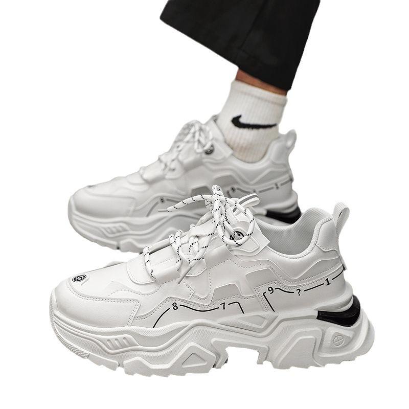 Men's Shoes for Summer New Hot Style Middle School Students' Sports Running Soft Sole Height-enhancing Teenager Little White Dad Fashion Shoes