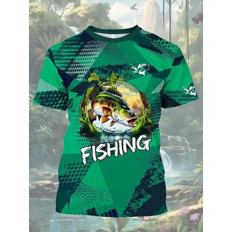 Summer Men's Fishing T-Shirts Short Sleeve 3d Fish Print Street T-Shirts Hip Hop Man Tees Loose Casual O-Neck Shirt