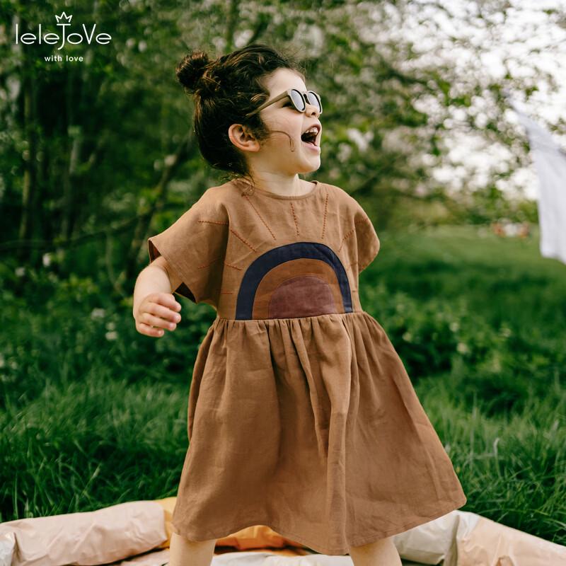LELE JOVE Girls  Nordic Cotton Linen Summer Dress 90