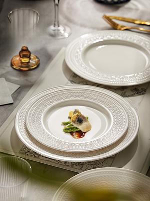 French Relief Steak Dinner Plate Deluxe Sense Light Luxury Household Ceramic Pasta Plate Plate Kitchen Cutlery