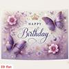 2D Soft Purple & Gold Butterfly Themed Birthday Photo Booth Background Cloth