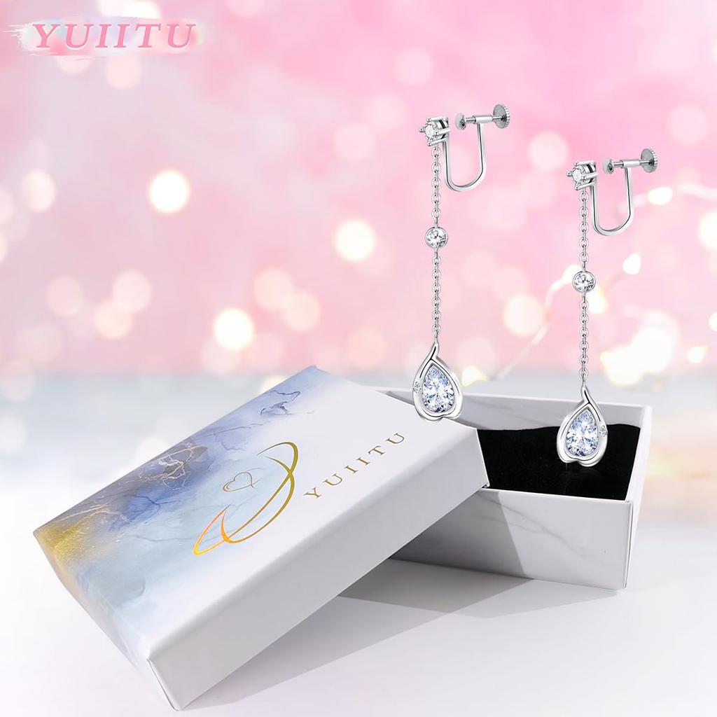 YUIITU Earrings for High Quality Dangling 925 18K Commuting Women, Popular, Zirconia, Earrings, Silver, Heart, Hypoallergenic, Gold, Plating, Flower,