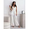 Fashion Fashion Commuter Ol Pure Color Deep V-neck Lace up Waist Trimming Casual Sleeveless Jumpsuit Pants Women Jumpsuit