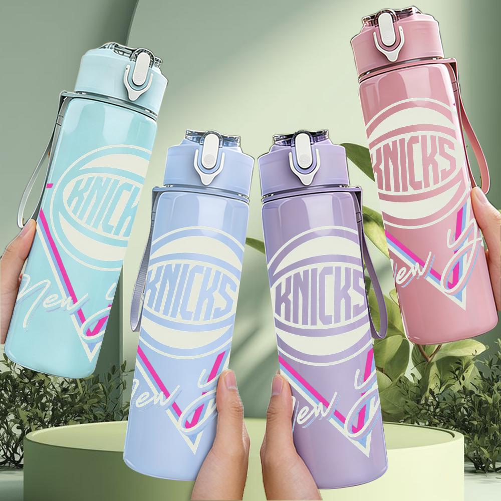 1PC Pink Triangle Retro Knicks Sport Logo Print 750ml Portable Sports Water Bottle Leakproof Gym Outdoor Travel Drink Cup