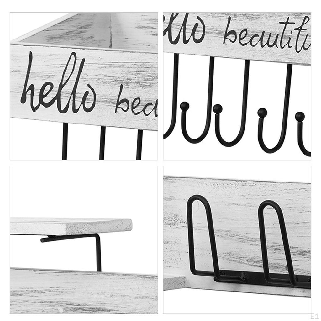 Wall Mounted Key Holder Hooks Rack Kitchen Wooden Mail Organizer for Purse Hat Mudroom