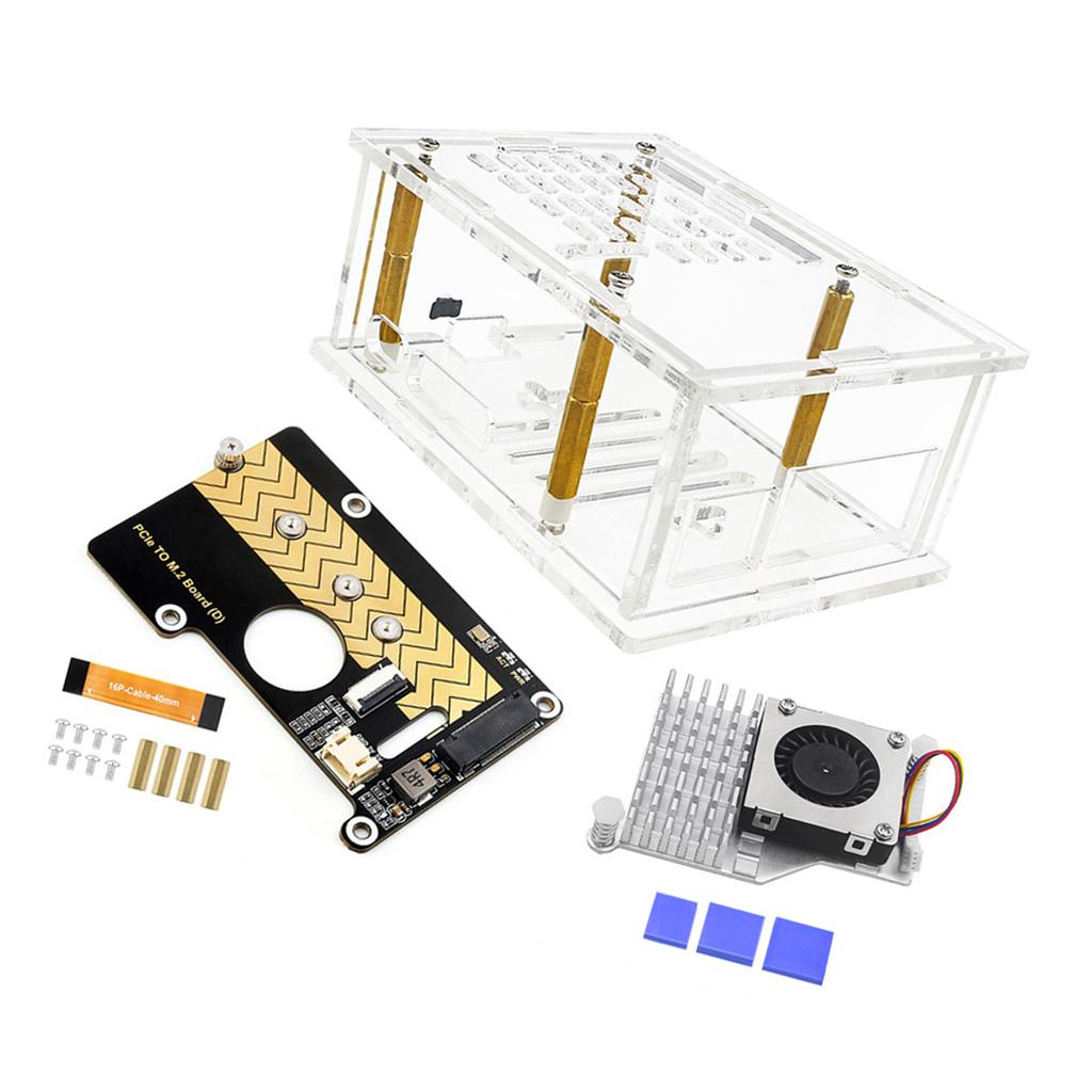 M.2 NVMe SSD Enclosure Case Box for RPi 5 Support 2230/2242/2260/2280 Solid Disc Drive Expansion Board