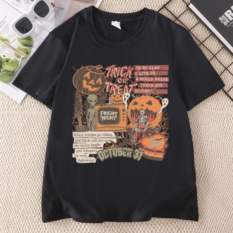Halloween Retro T Shirt Unisex Unisex Spooky Season Ghost Tee Cotton Short Sleeve Round Neck Printed Tshirt Unisex Clothing